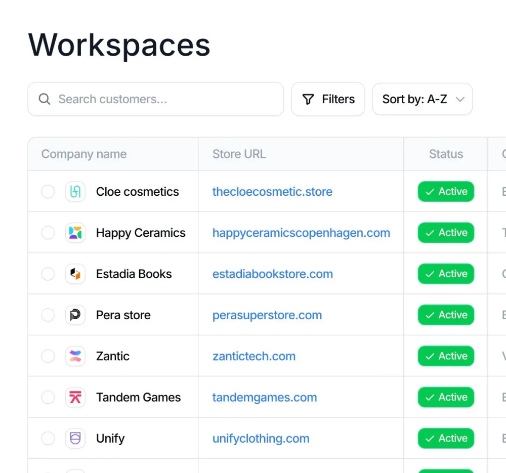 Client workspaces with separate stores, billing and access